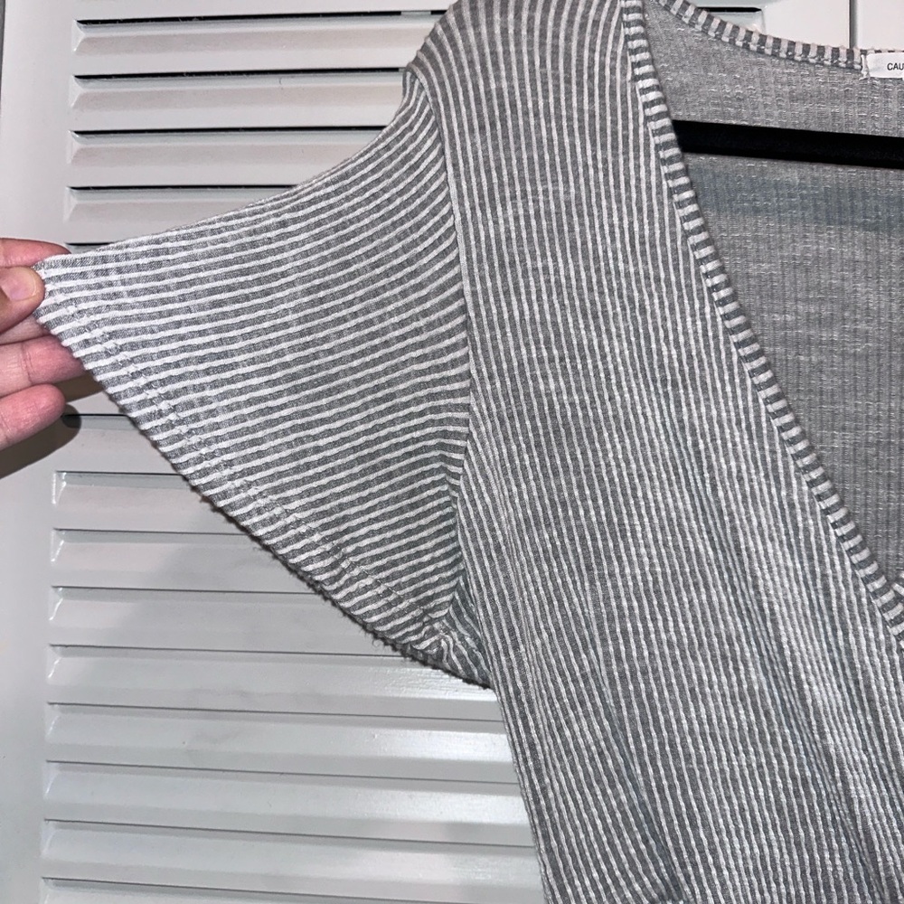 Caution To The Wind Gray Ribbed Top - Picture 3 of 7